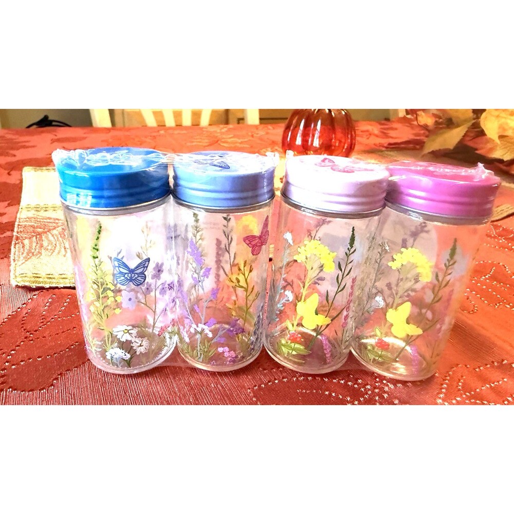 Dolly Parton Springtime Glass Spice Shakers Wildflowers Set Of 4 New Butterflies